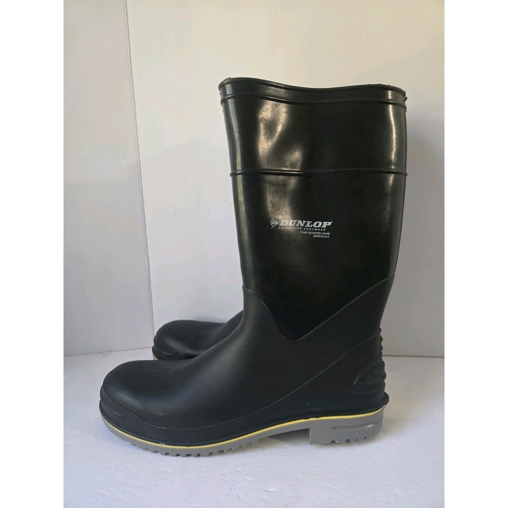 Dunlop Rubber work boots slip on Men 15 black NWOT plain‎ toe steel shank 89904